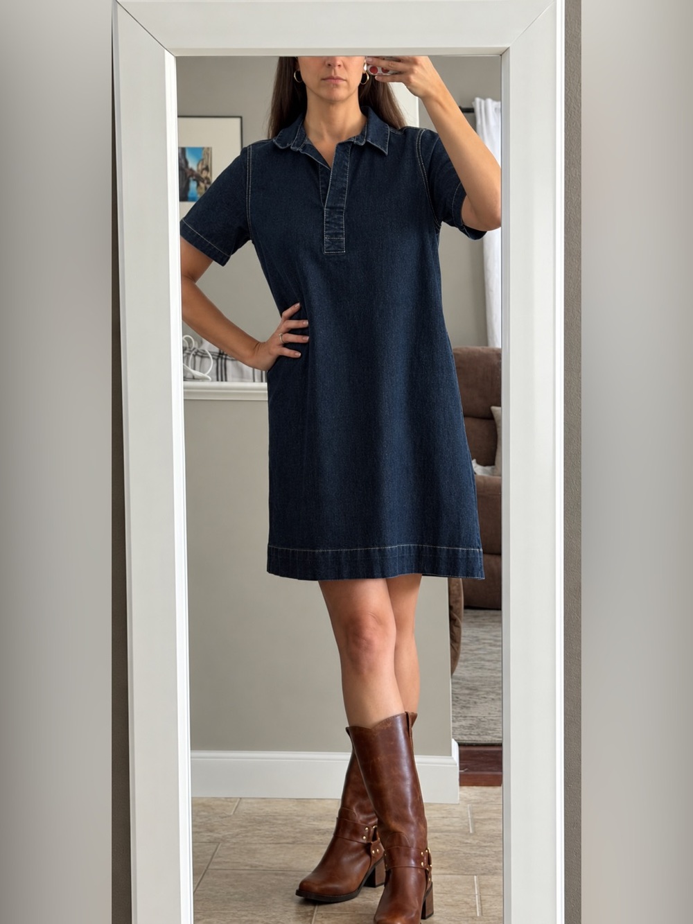 Liz Claiborne Dark Denim Shirt Dress | Organic Cotton | Western Preppy | Sz Smal